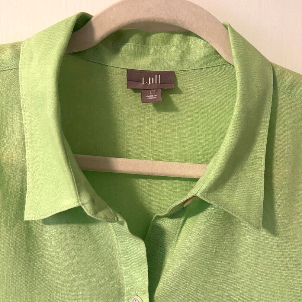 J. Jill L 100% linen summer weight spring green button front shirt - Picture 2 of 8